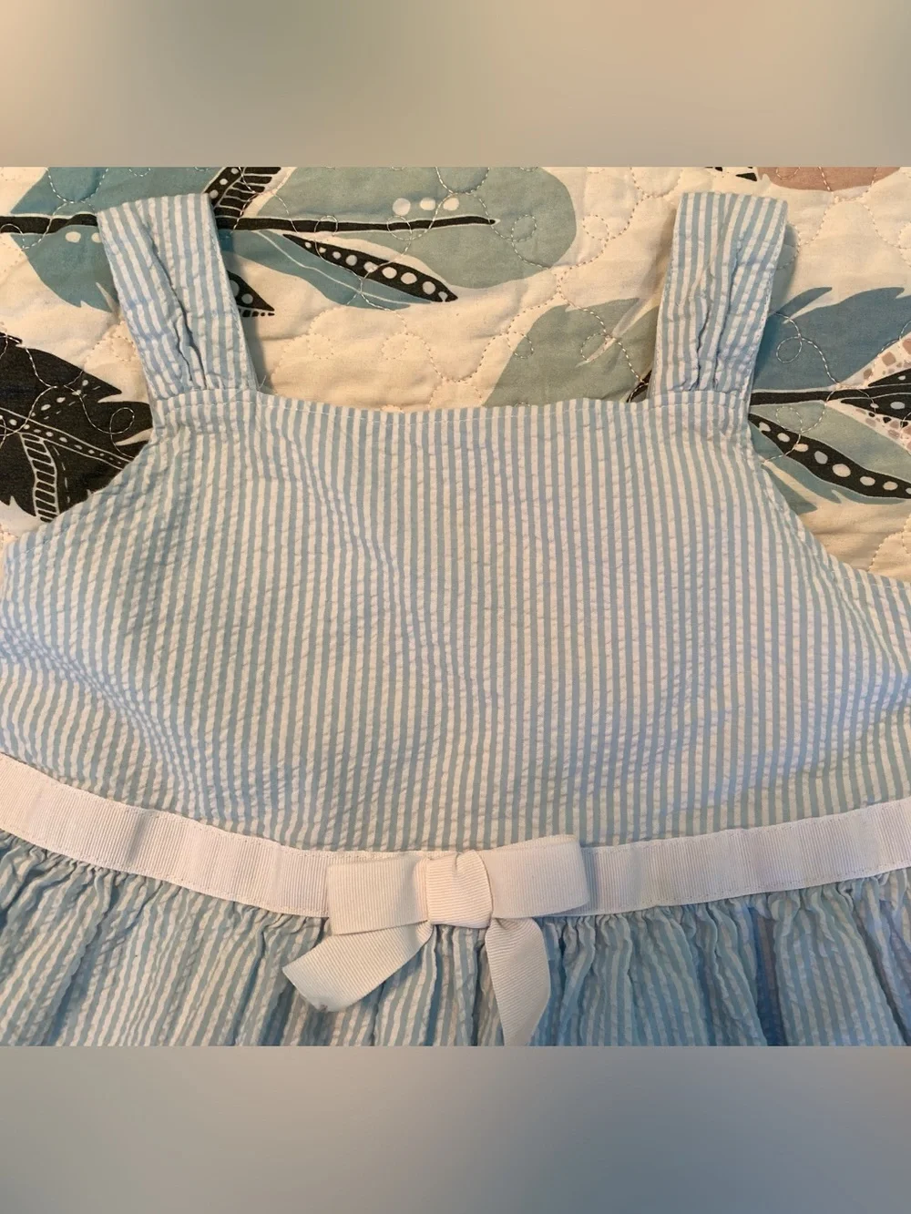 Classic Girls' Light Blue Seersucker Dress with Bow